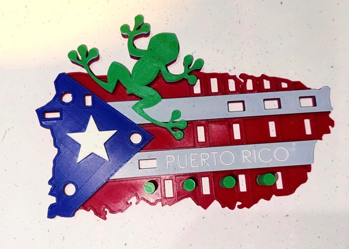 3D-Printed Puerto Rican Flag Key Holder with Coquí Design