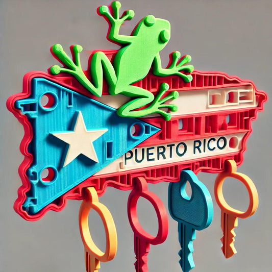 3D-Printed Puerto Rican Flag Key Holder with Coquí Design